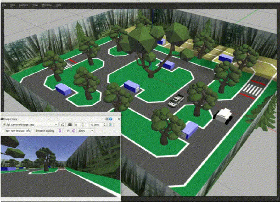 Gazebo simulated driving environment.