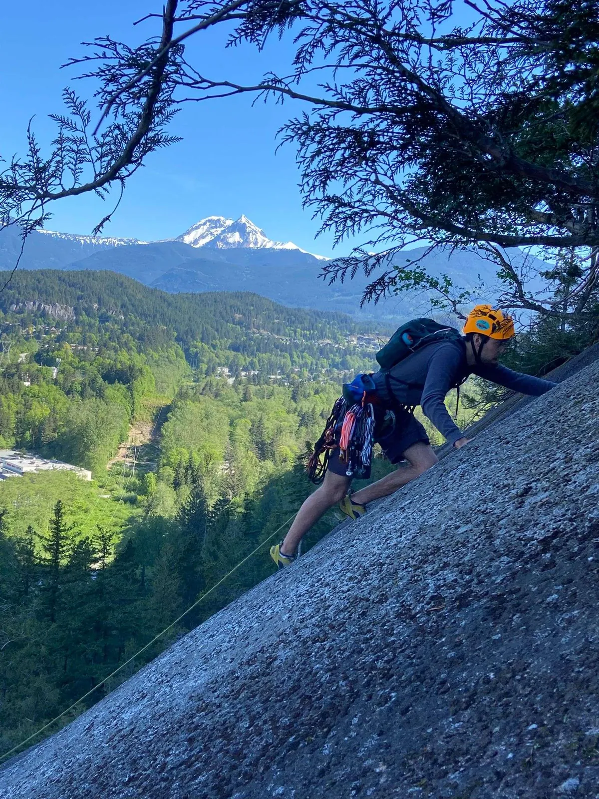 Me climbing Banana Peel with Garibaldi in the background.