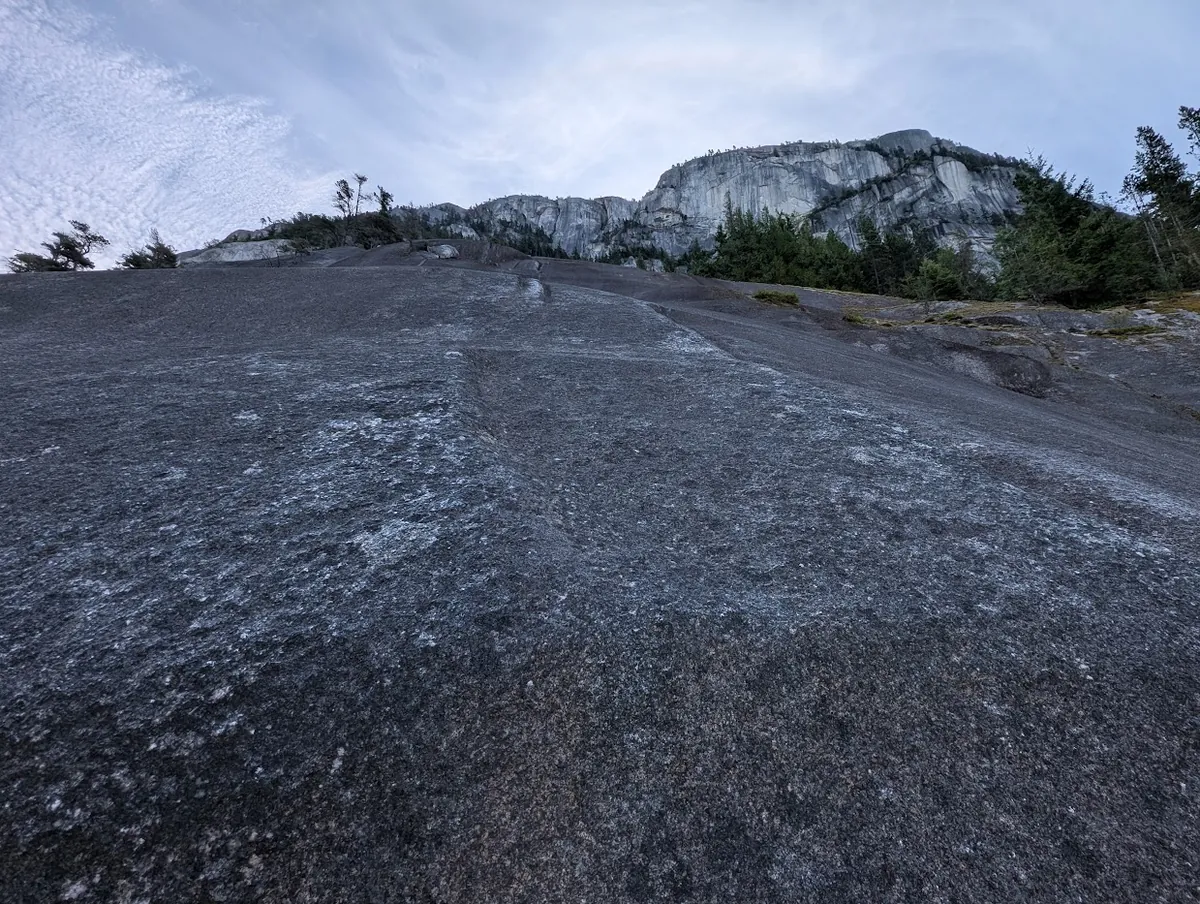 The view up the Apron to the top of the Chief along Slab Alley.
