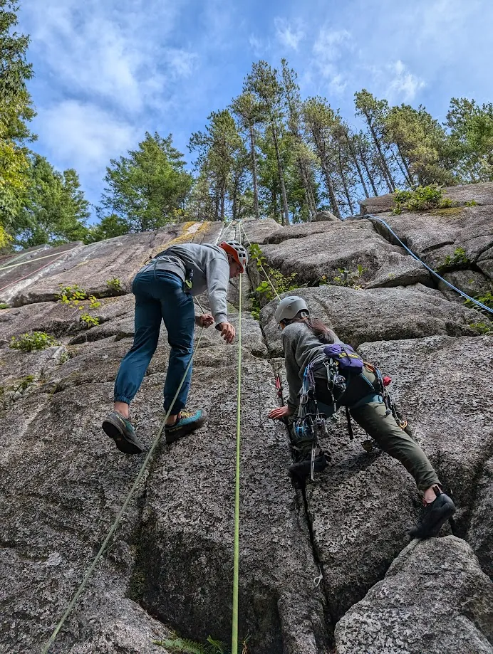 Instructor and learning rope riggings.