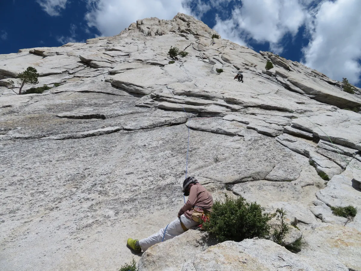 View looking up Cathedral Peak to the top.